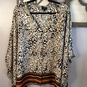 VIP Leopard Print Blouse with Striped Hem